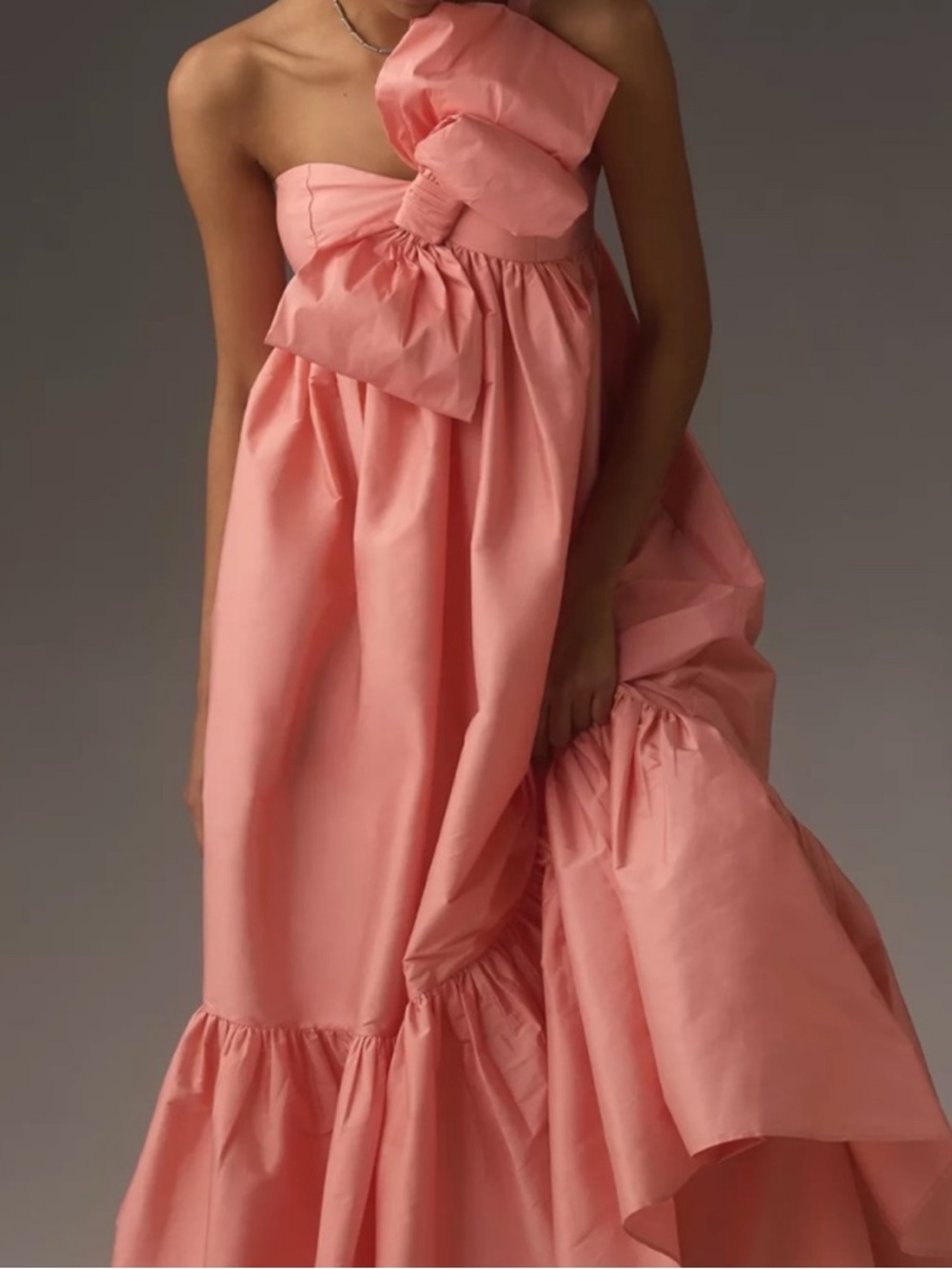 One-Shoulder Peach Atsu Dress with Statement Bow